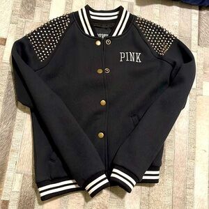 PINK Black Letterman Jacket w/Nailheads